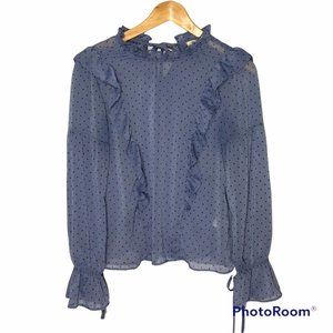 Boho Ruffled Cottagecore Blouse High Neck Blue - S